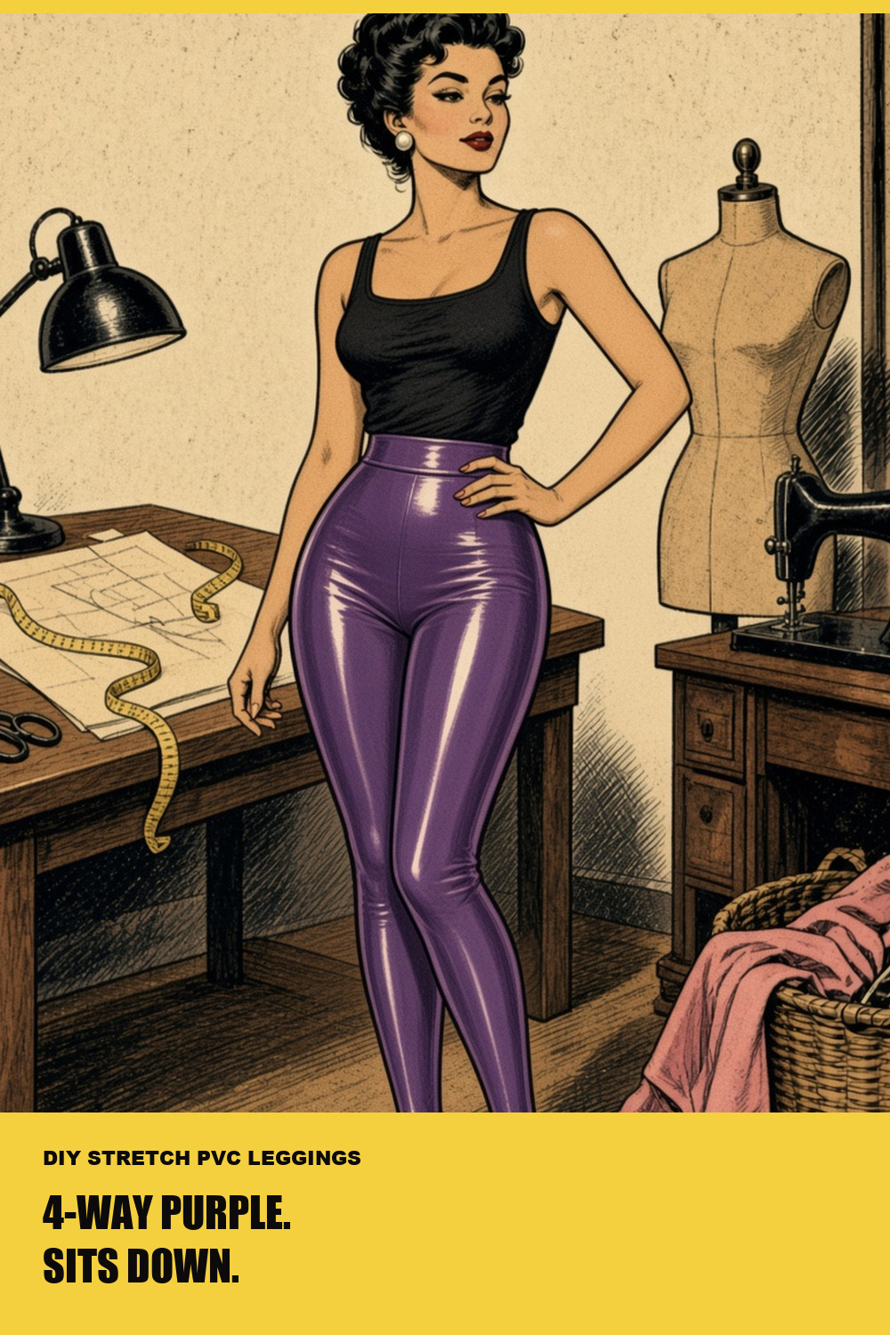 Purple four-way stretch PVC leggings, custom-fit