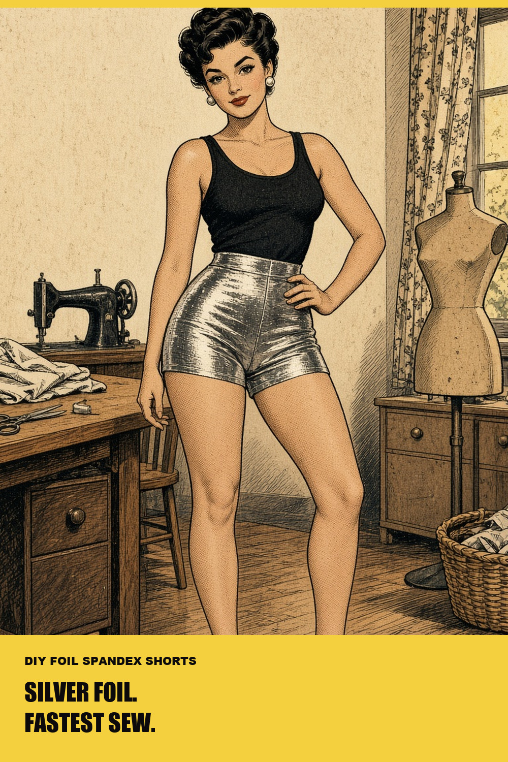 Silver foil spandex shorts, custom-fit