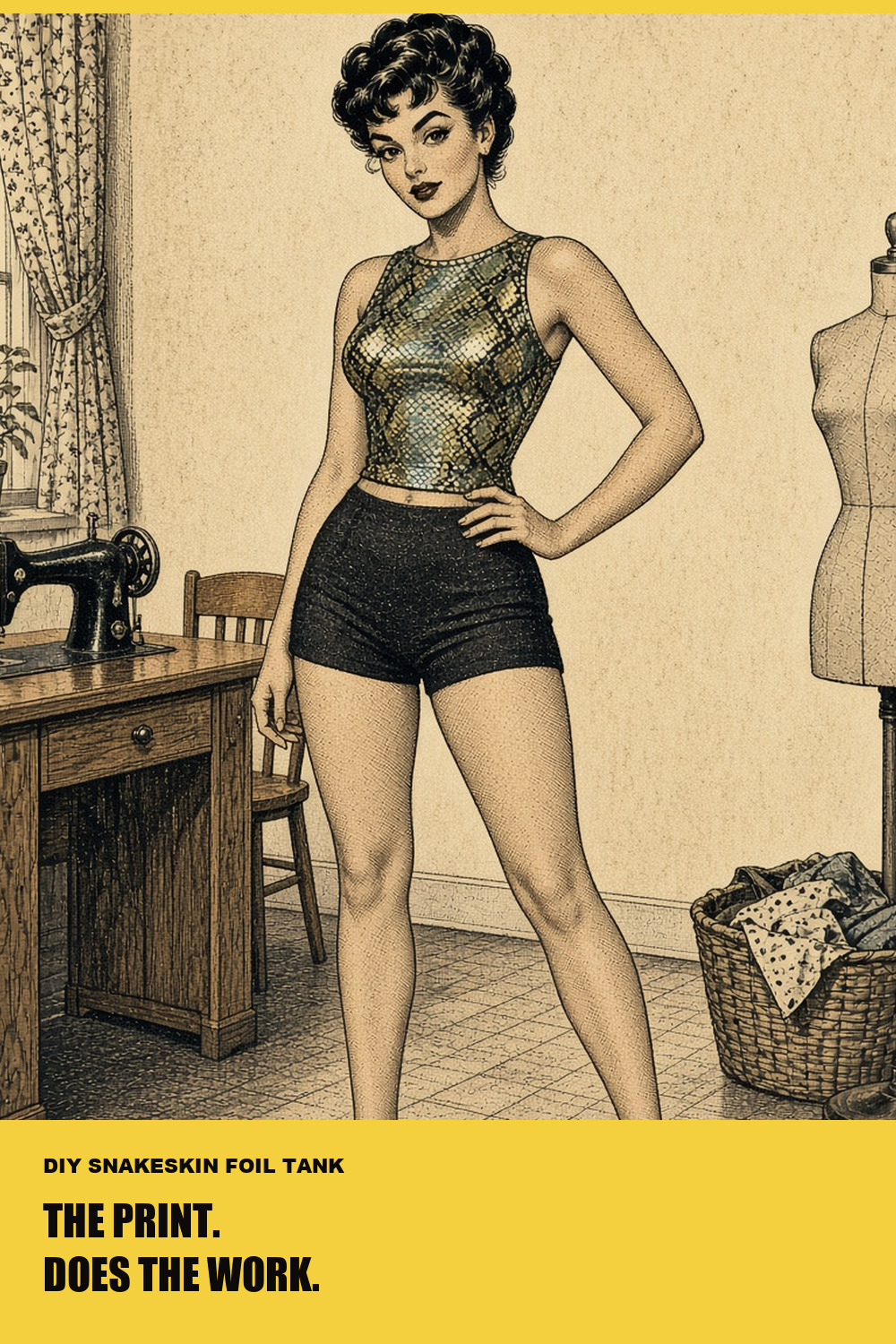 Snakeskin foil spandex tank, custom-fit